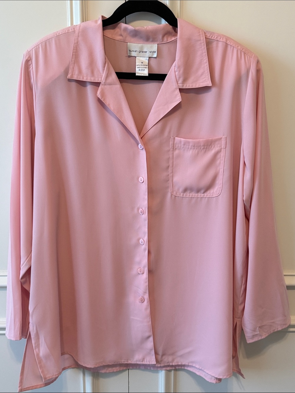Susan Graver Light Pink Button-Down Blouse
